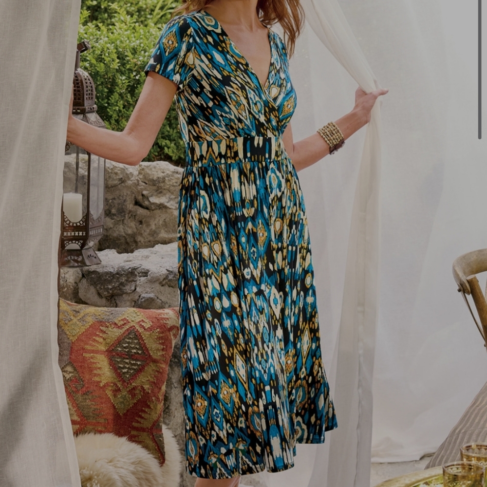Soft Surroundings Penelope Midi Dress Ikat Blue